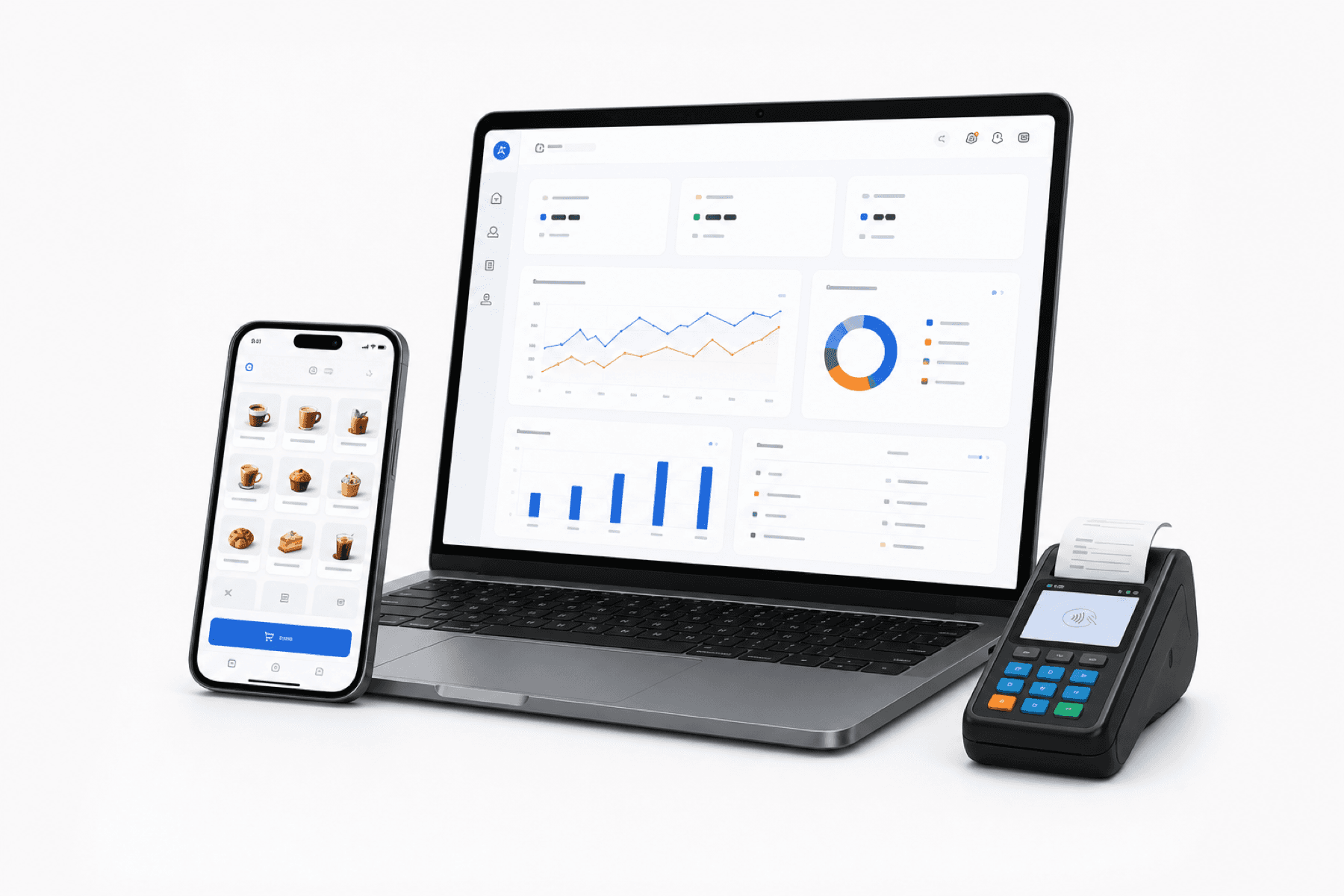AR System dashboard, mobile POS and payment terminal